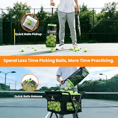 Large Portable Tennis Ball Hopper & Pickleball Basket - Foldable Cart