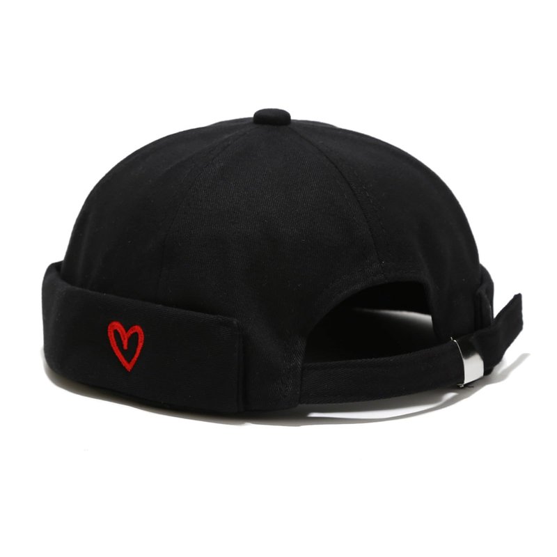 Lrastok Heart Black Mens Docker Cap Brimless Skullcap Sailor Cap Rolled Cuff Retro Beanie Hat