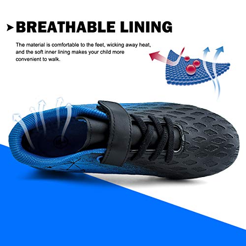 Kids Soccer Cleats Firm Ground Boys Girls Athletic Outdoor Football Shoes - 13 Little Kid, Black Blue