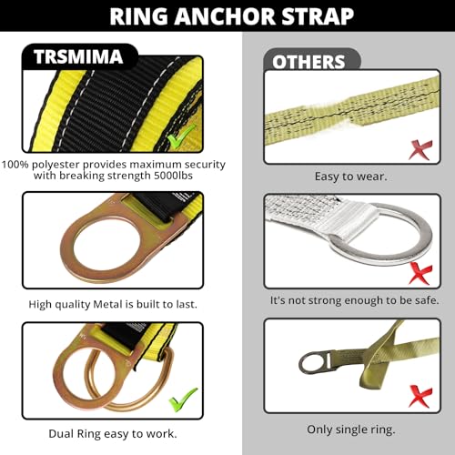 TRSMIMA Safety Strap Fall Protection - 3ft 4ft 6ft Cross Arm Strap Anchor Strap Anchorage Lanyard D Ring for Safety Harness