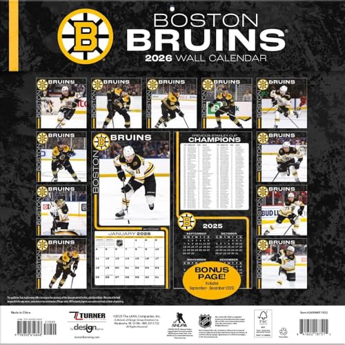 Boston Bruins 2026 Wall Calendar - 12x12 Monthly Schedule