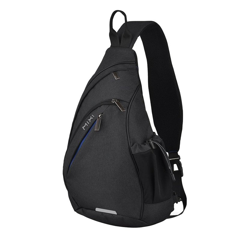 mixi Sling Bag Men Backpack Unisex One Shoulder Bag Hiking Travel Backpack Crossbody with USB Port for Men Women Versatile Casual Daypack-19 inch,Black