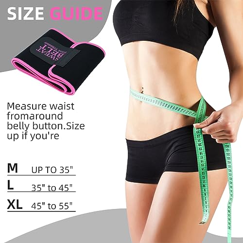 Waist Trainer Trimmer Sweat Belt for Women & Men - Medium Black/Pink