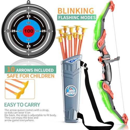 Kids Bow and Arrow Set - LED Light-Up Archery Toy with Target