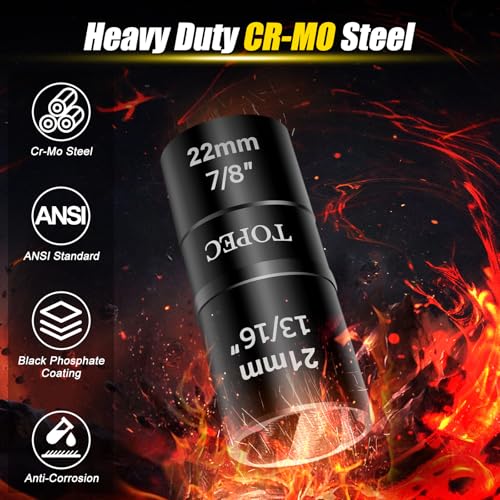 Topec 21mm x 22mm Flip Lug Nut Extractor, 1/2" Drive Lug Nut Removal Tool, 2-IN-1 Wheel Lock Remover Socket