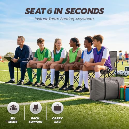 6-Seat Portable Soccer Bench with Backrest - Gray