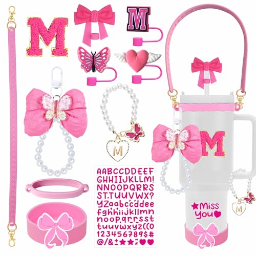11PCS Tumbler Accessories Set for Stanley Cup - Pink - Handle Strap, Silicone Boot, Straw Covers & Charms