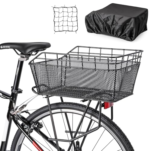 Large Rear Bike Basket with Waterproof Cover & Cargo Net