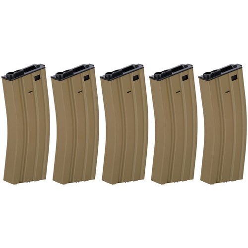 Lancer Tactical Full Metal Steel M4/M16 300 Round High Capacity AEG Airsoft Magazine Clip (Tan/Pack of 5)