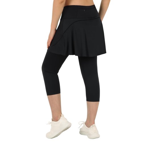ANIVIVO Skirted Leggings for Women with Pockets, Tennis Yoga Golf Pickleball Skirt with Capris Leggings(All-Black,M-Huan)
