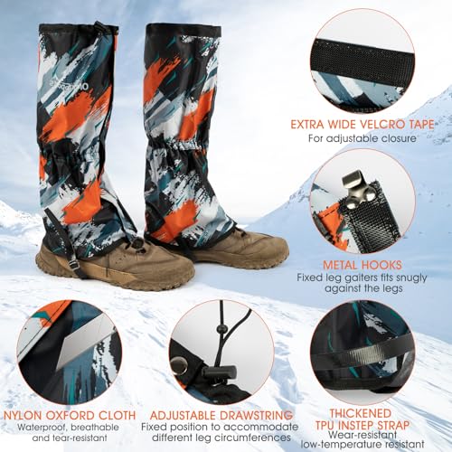 Waterproof Adjustable Hiking Leg Gaiters for Snow and Mud - Doodle, L/XL