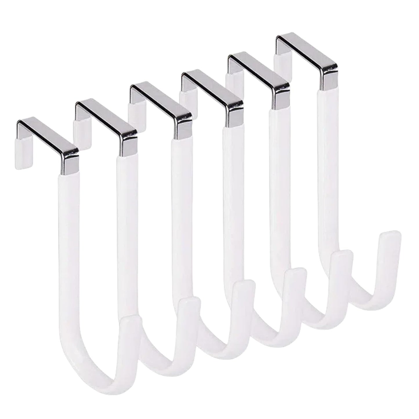 HANGZIGD Over The Door Hooks, Door Hangers Hooks,Extra Long 5" Rustproof Organizer Hook with Soft Rubber Padding, No-Scratch Design for Towels, Robes, Coats, Bags (6 Pack White)