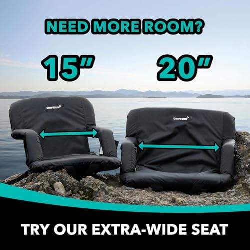 Extra Wide Stadium Seats with Back Support - 2 Pack Folding Chairs - Black, 25"
