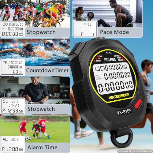 Digital Stopwatch Timer with 10 Splits/Laps - Black