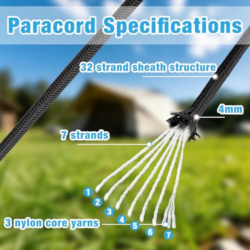 550 Paracord Rope - 4mm, 100FT, 7 Strand Nylon - Black