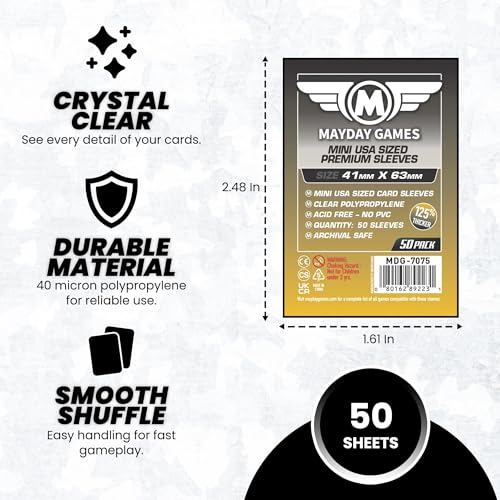 Premium Mini USA Board Game Card Sleeves - 41mm x 63mm - 50 Pack