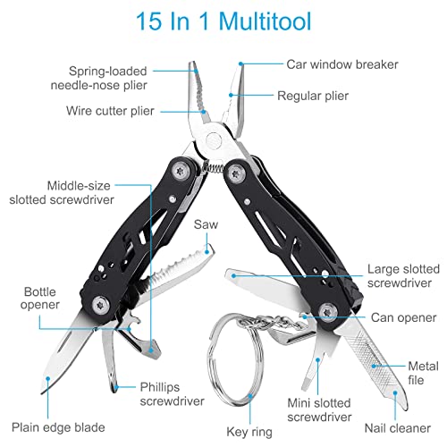2PCS Bovgero Mini Multitool Pliers 15 in 1, Handmade Multi Tool