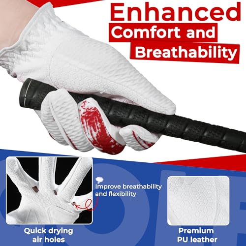 Youth Golf Glove for Kids - Left Hand, Medium, White-Red