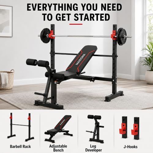 Adjustable 8-in-1 Weight Bench Set with Leg Extension - Vermeil