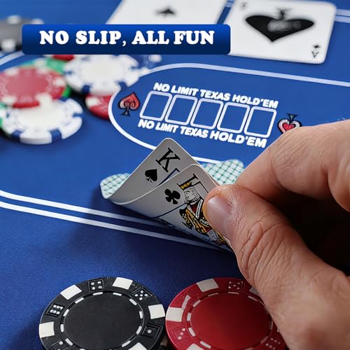 Blue Waterproof 70 x 35 Inch Poker Mat for Texas Hold'em & Casino Games - Portable Anti-Slip Card Tabletop