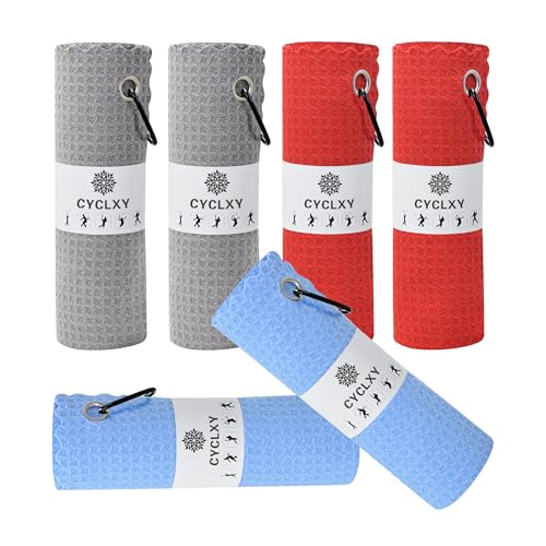 Microfiber Golf Bag Towels - 6 Pack, 16" x 16", Gray/Blue/Red