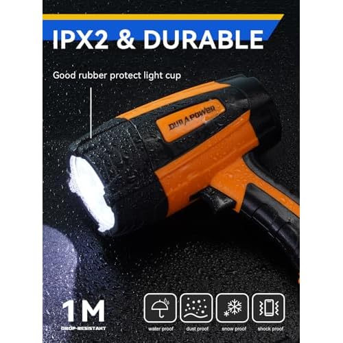 Durapower Rechargeable Spotlight, 500 Lumens LED Spotlight Flashlight, IPX2 Waterproof Handheld Spot Light for Indoor Outdoor Farm Camping Emergency (Orange)