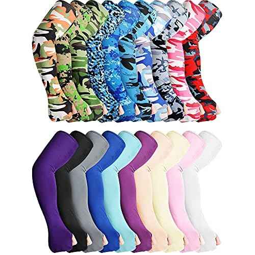 20 Pairs Sun Protection Arm Sleeves Fingerless Gloves Unisex Arm Covers Ice Silk Cooling Sleeves Protective Non-Slip Arm Sleeves for Outdoor Sports Running Cycling Driving, 20 Colors
