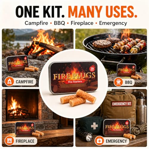 28-Pack Waterproof Fire Starters with 5+ Minute Burn Time