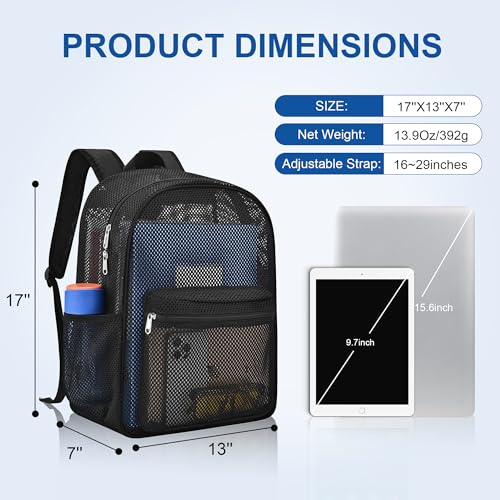 Heavy Duty Mesh Backpack - Breathable Semi-Transparent - Black