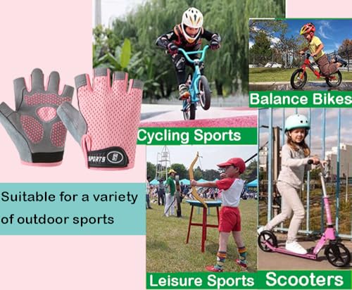 Kids Fingerless Cycling Gloves - Non-Slip for Ages 3-8 - Pink
