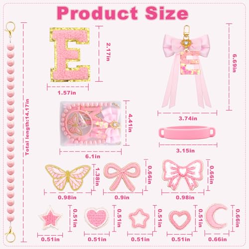 12PCS Pink Letter Accessories Set for Owala Water Bottle - Letter E