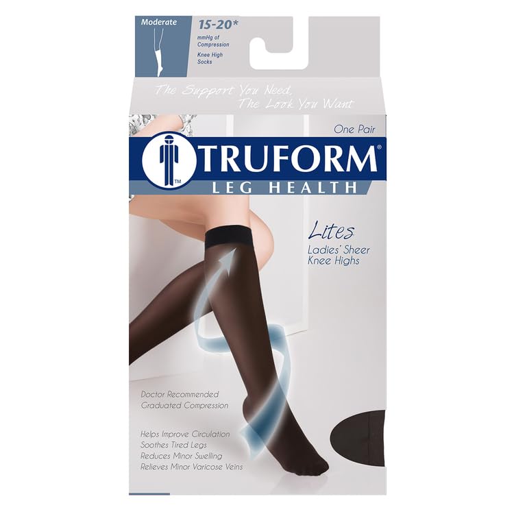 Truform Sheer Compression Stockings, 15-20 mmHg, Women's Knee High Length, 20 Denier, Espresso, Medium
