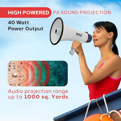 40W Bullhorn Megaphone Speaker - 1,000-Yard Range, Rechargeable, Lightweight
