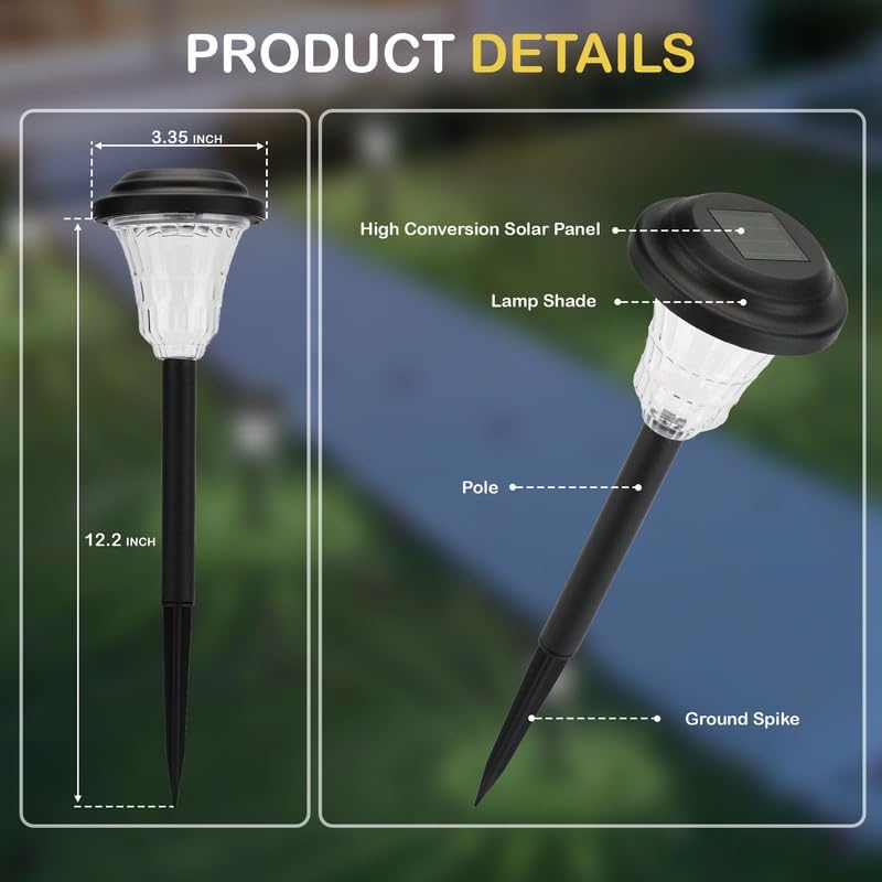Rumiom Solar Pathway Lights Outdoor Waterproof, 4 Pack Solar Garden Lights with Auto On/Off, Bright Outdoor Garden Decor for Yard Patio Walkway Lawn Landscape, Warm White