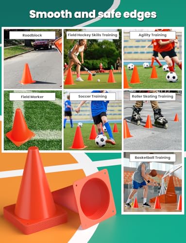 Agility Training Cones - 7 Inch, 12 Pack, High Visibility Orange
