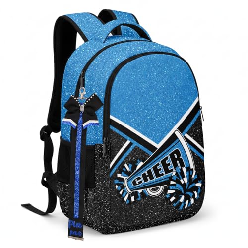 Glitter Cheerleading Backpack with Detachable Ribbon Keychain - Blue