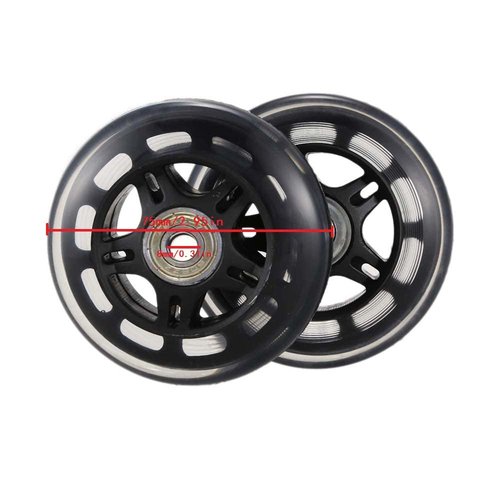 LOTOWELZON 2pcs Luggage Suitcase Replacement Wheels, 75mm Rubber Inline Roller Skate Wheels with 8mm(0.31") ABEC-7 608ZZ Bearings Repair Kits (Black&Clear, OD75xW24mm/2.95"x0.94")