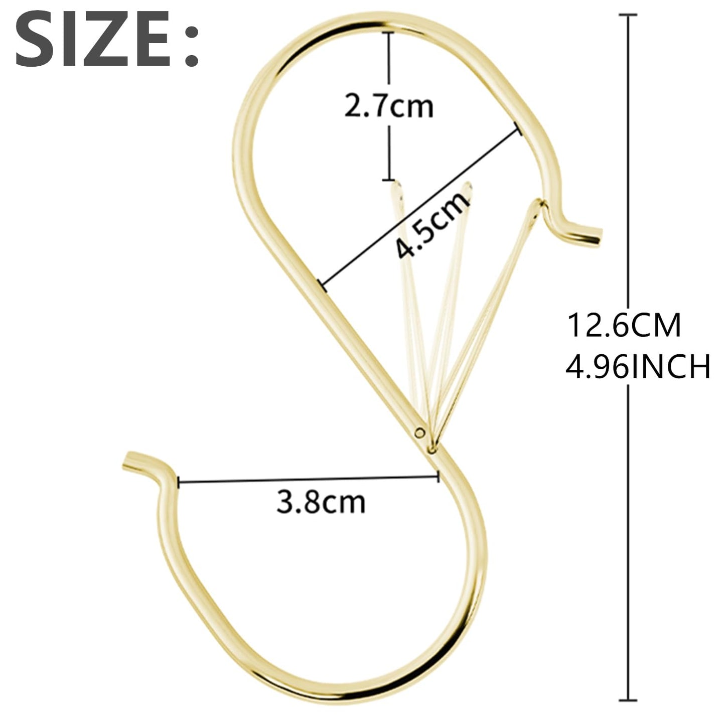 Heavy Duty Large S Hooks, 4.96 inch Large S Hooks, Set for Hanging Plants, Kitchen Cabinet Handles,s Hooks Buckle Side is Suitable for mostrods,Less Than 1.2inch in diamete mostrods (Gold-4pcs)