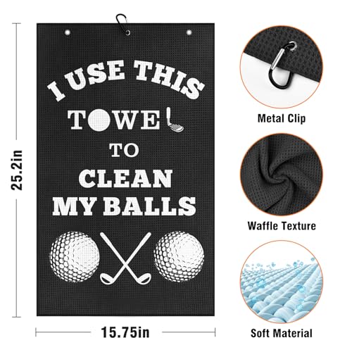 Golf Towel Accessories for Men - Black Clean My Ball