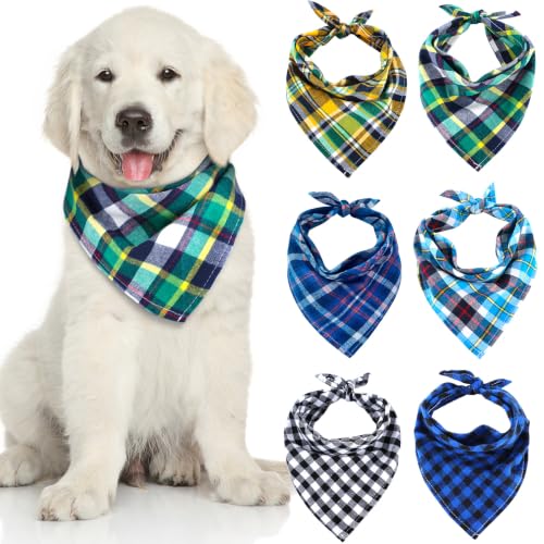 Honoson 6 Pcs Dog Bandana Scarf Plaid, 16.1", Mature Style