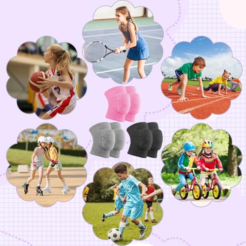 CACASO Kids Knee Pads 3 Pairs X-Small Pink Purple Gray for Sports