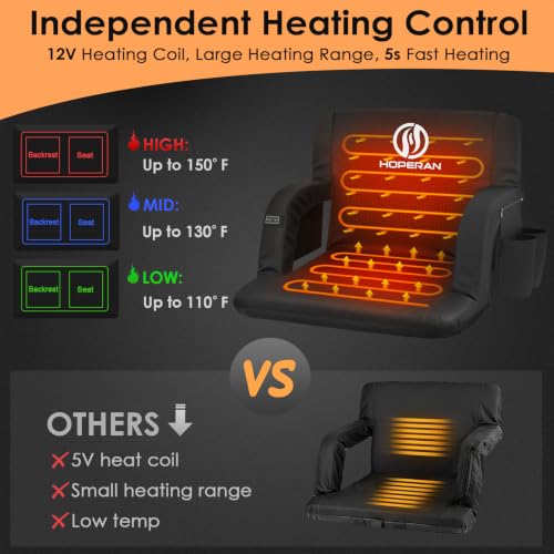 Heated Stadium Seats for Bleachers with Power Bank - Black 2pc, 23"