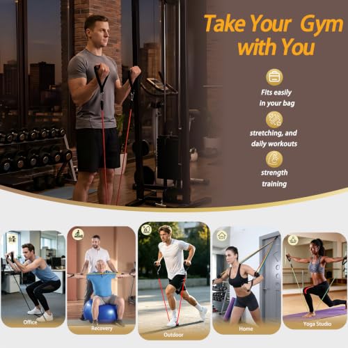 Resistance Bands with Handles 150 lbs Set – 5 Color-Coded Tubes, Door Anchor & Carry Bag