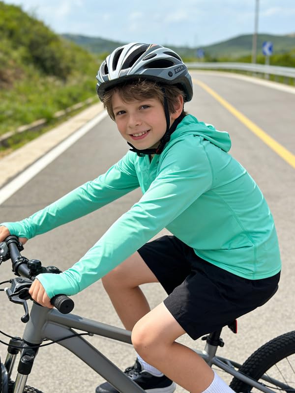 Boys Rash Guard Hoodie Long Sleeve Swim Shirt UPF50+ - Mint Green, 11-12 Years