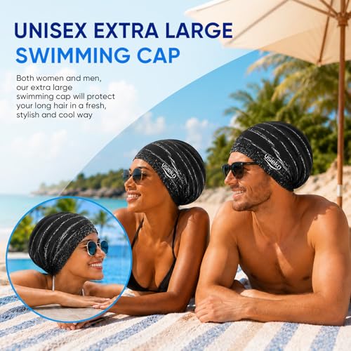 Extra Large Waterproof Swim Cap for Long Hair - Black