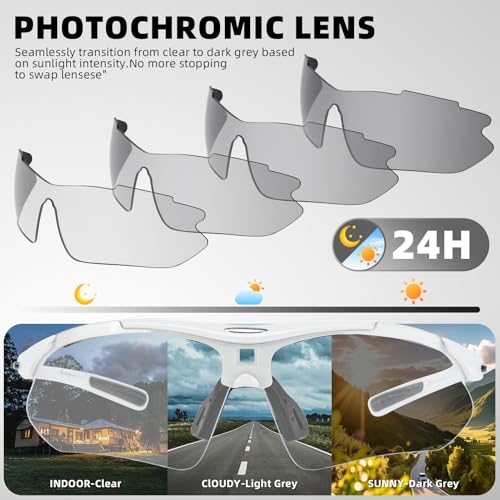 Photochromic Sports Sunglasses for Men - White, UV400 Protection