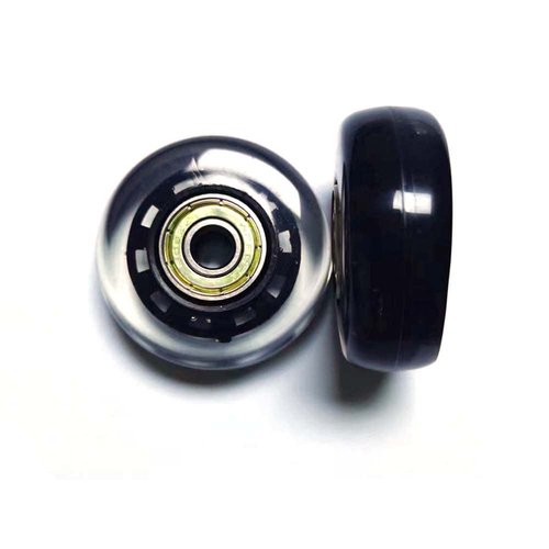LOTOWELZON 2pcs Luggage Suitcase Replacement Wheels, 75mm Rubber Inline Roller Skate Wheels with 8mm(0.31") ABEC-7 608ZZ Bearings Repair Kits (Black&Clear, OD75xW24mm/2.95"x0.94")