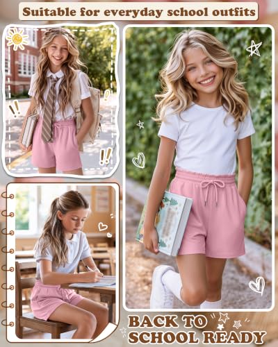 Girls' Drawstring Shorts with Pockets - High Elastic Waist Casual Pants