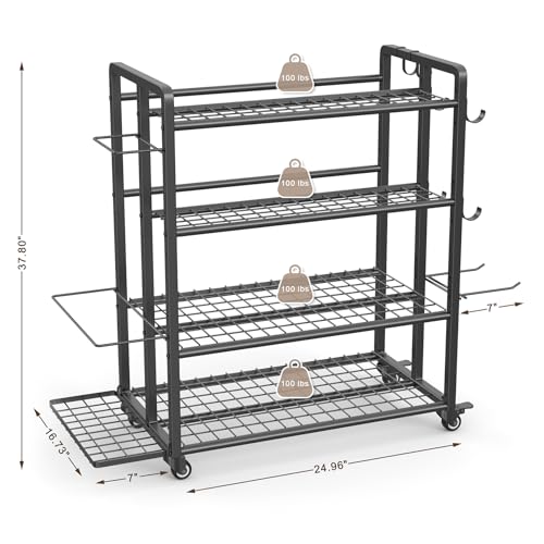 4-Tier Adjustable Weight Rack with Wheels - Large Black