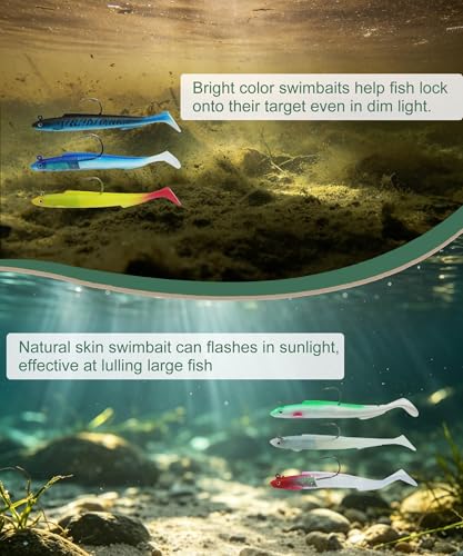 Pre-Rigged Paddle Tail Swimbaits Set - 6 Inch, 6 Colors, 1oz Bass Lure